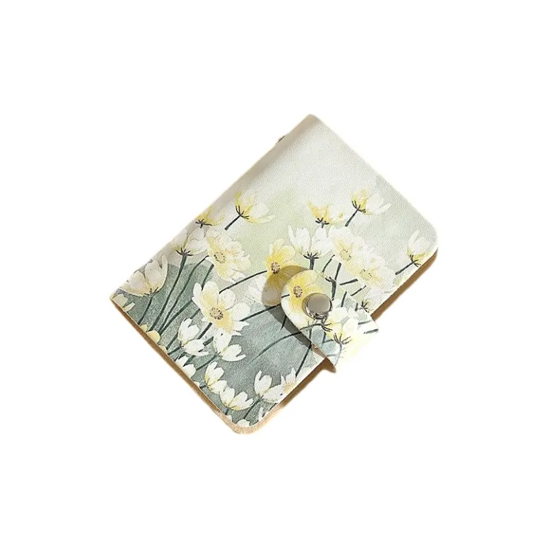 OUZIHUANG PU Card Holder Regular Unisex Continuous Good Luck/Small Daisy/White Rose/Pink And White Flowers/Tulip-6