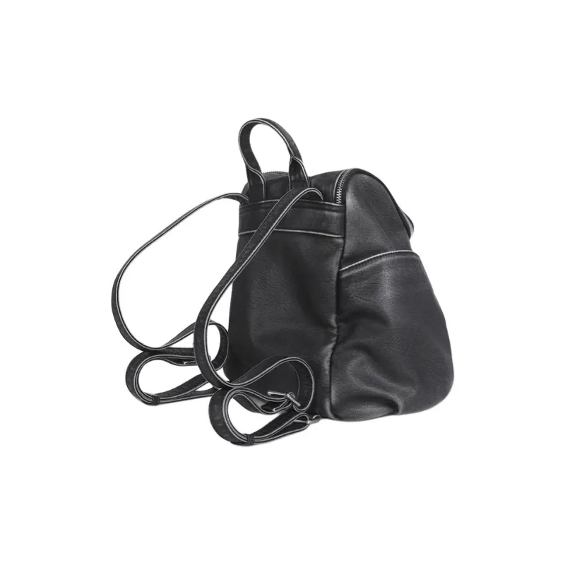 Kikawa Card Synthetic Leather Backpack Medium Size Women's Washed Black-1