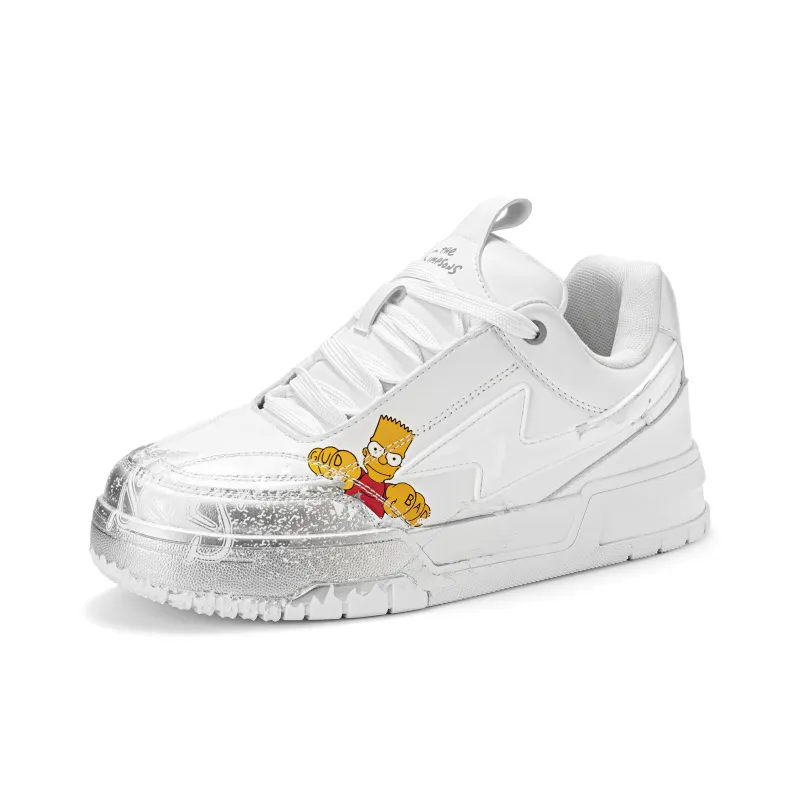 The Simpsons Skateboard Shoes Unisex Low Top White Silver/Beige Red/Black Silver-2