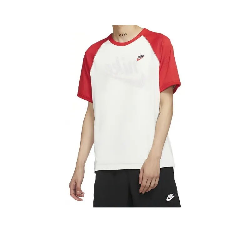 Nike T Shirts Men Sail White/Colored Oat/University Red-0