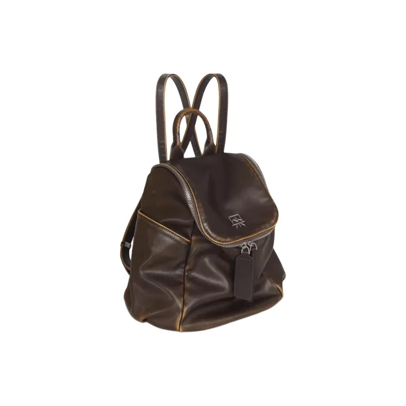 Kikawa Card Synthetic Leather Backpack Medium Size Women's Brown-1