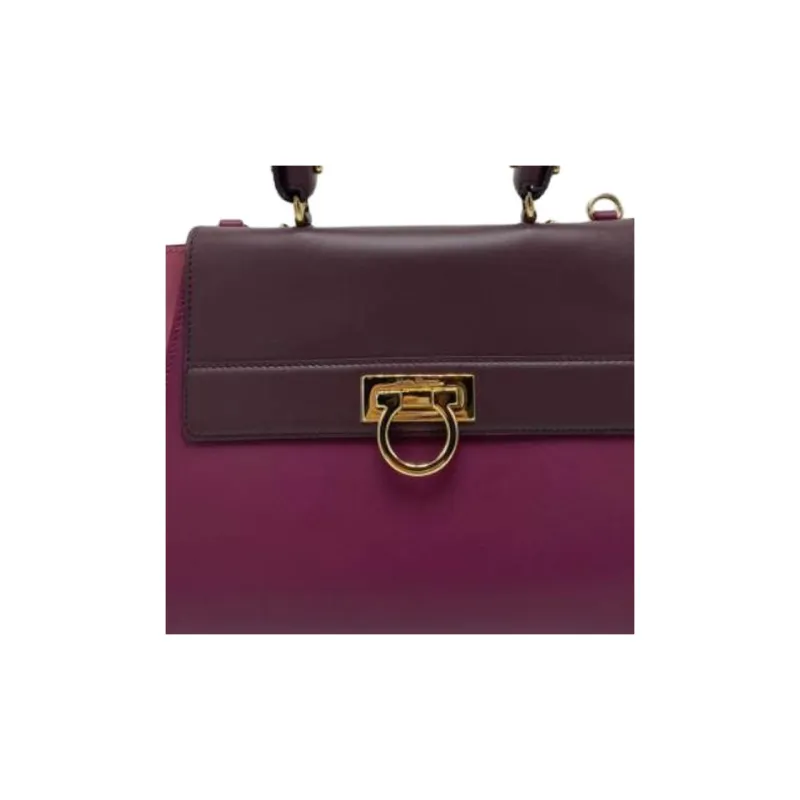 FERRAGAMO Leather Shoulder Bag, Crossbody Bag, Handbag Women's Purple & Dark Purple-3