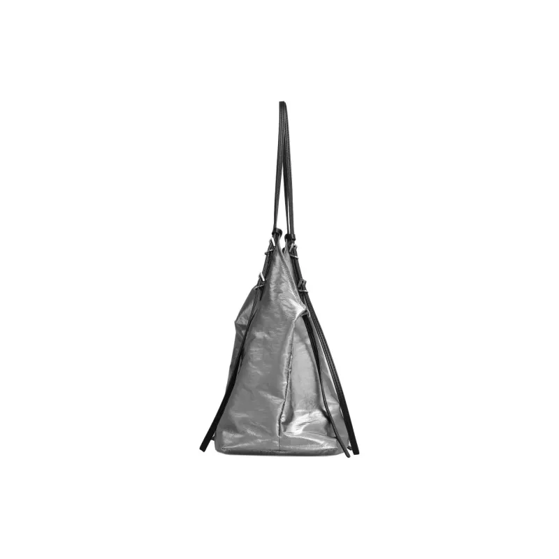Kikawa Card Fabric Shoulder Bag Medium Size Women's Silver-3