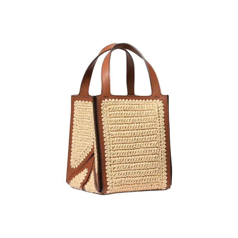 MICHAEL KORS Jordi Polypropylene Pp Tote Bag, Shopping Bag, Handbag Small Size Women's Beige & Cow Leather Brown-1
