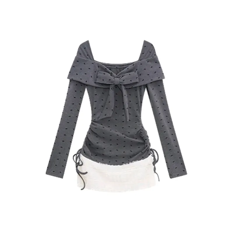 Long Sleeved Dress Style Women's Gray Single Item-0