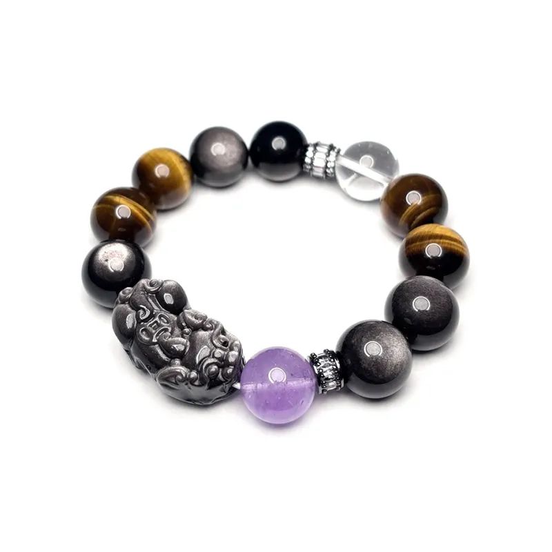 MOUNTAINS AND MANS Obsidian 16mm Large Grain Dominant New Chinese Style Good Luck Beaded Bracelet Men's-4