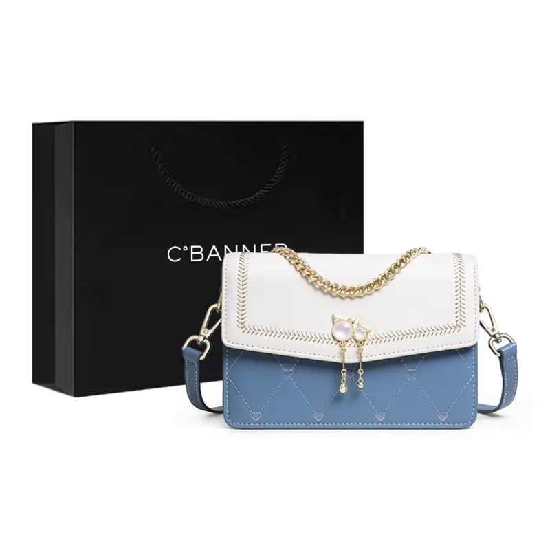 C°BANNER Split Cow Leather With Synthetic Leather Chain Small Square Bag Shoulder Bag Regular Women's Multicolor-5