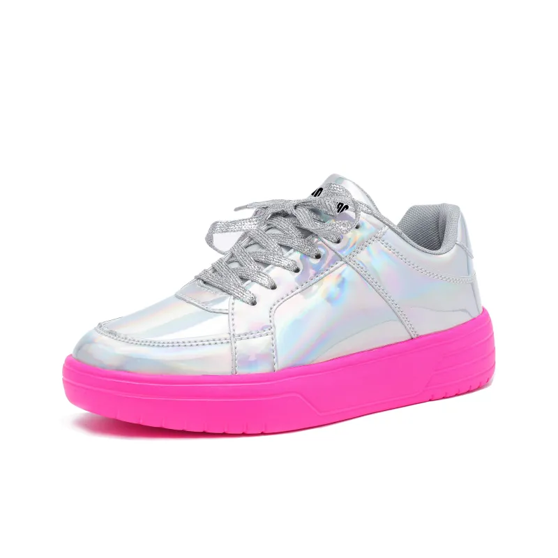 Singing Slip Resistant Lightweight Support Low Top Skateboard Shoes Unisex Dazzling Silver Pink-1