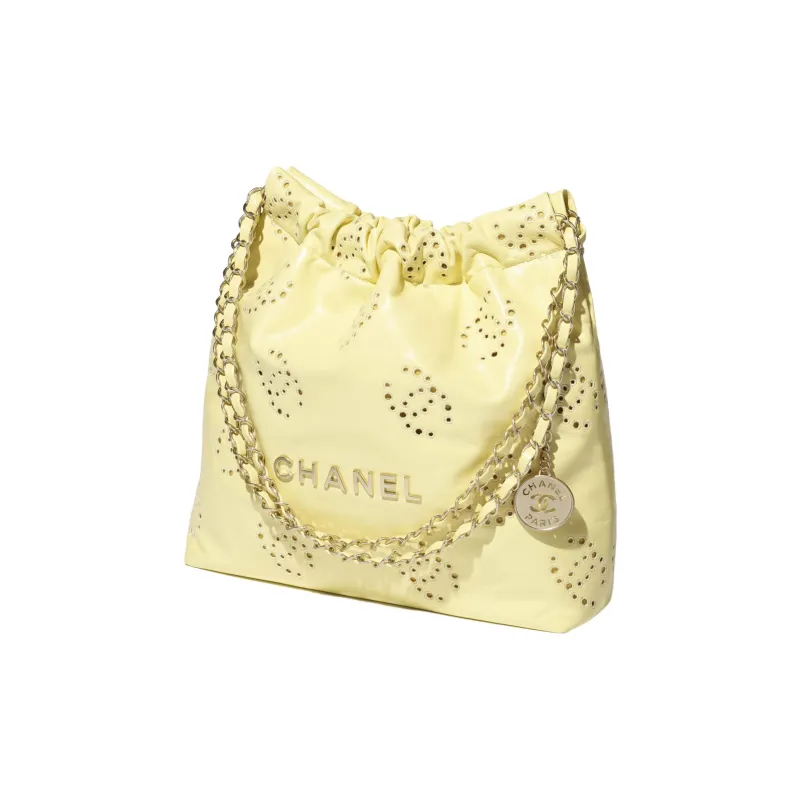 CHANEL Shiny Calfskin Hobo Bag Shoulder Bag Trumpets Women's Light Yellow-1