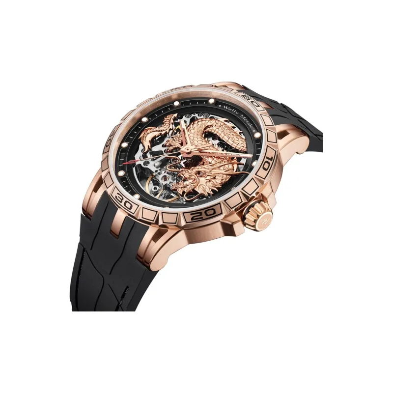 Welly Merck Dragon Series Automatic Mechanical Movement Rubber Strap Watch Men's Watches Silver Dial-10