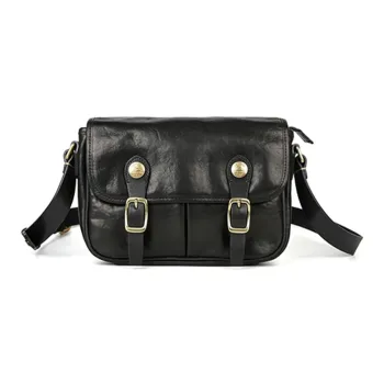 DOSRFINI Top Grain Cow Leather Messenger Bag Shoulder Bag Crossbody Bag Regular Men's Black
