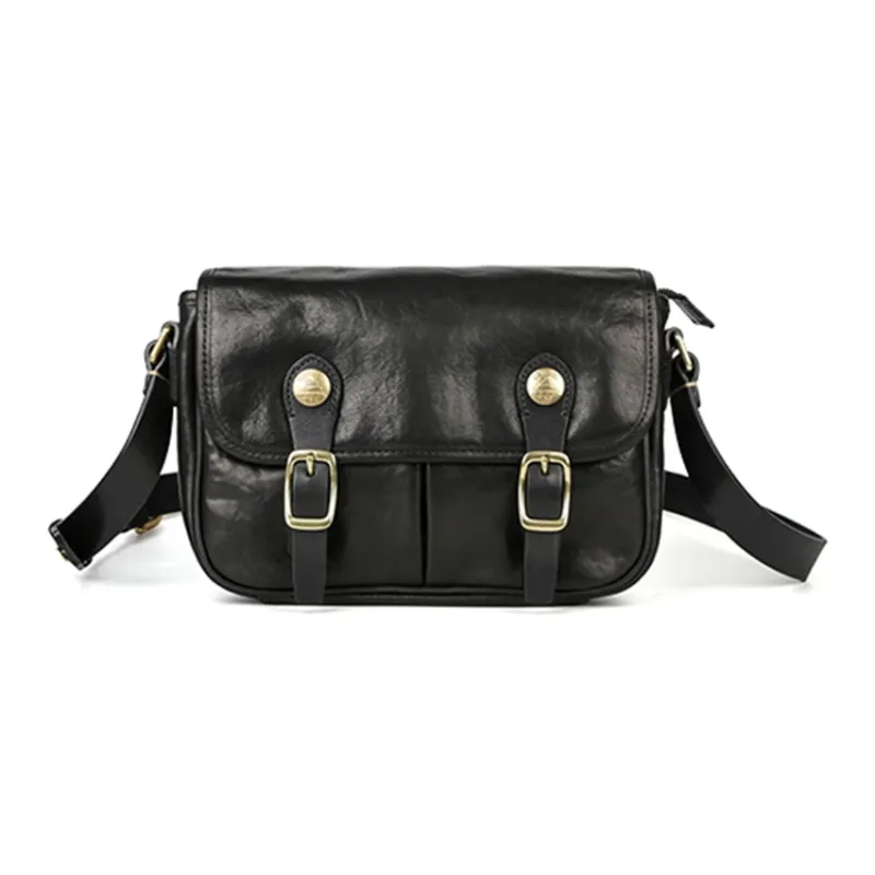 DOSRFINI Top Grain Cow Leather Messenger Bag Shoulder Bag Crossbody Bag Regular Men's Black-0