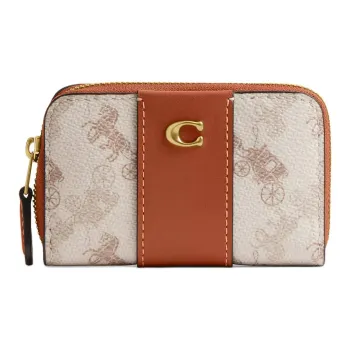 COACH Essential Coated Canvas With Calfskin Card Holder Small Size Women's Brass & Taupe