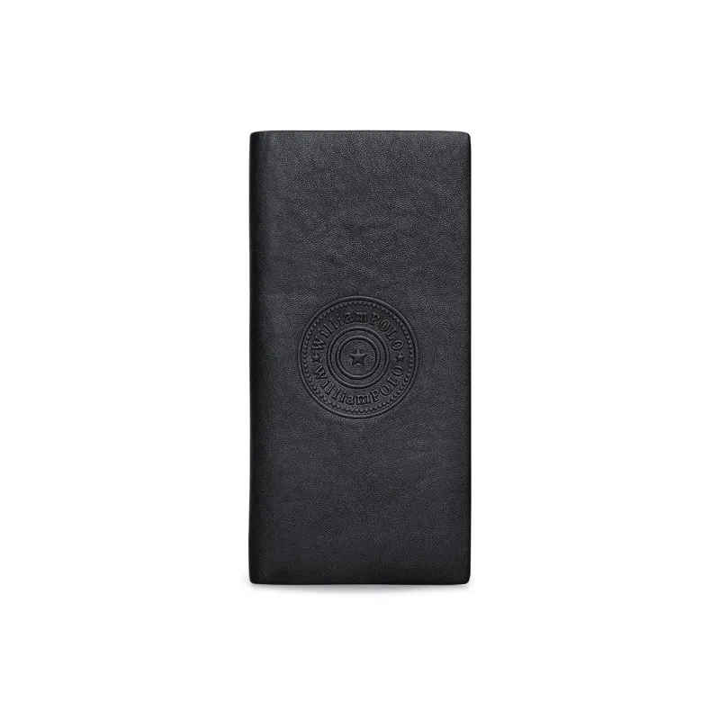 WilliamPOLO Top Grain Cow Leather Multiple Card Slots Ticket Clip Coin Purse Wallet Regular Men's Black-0