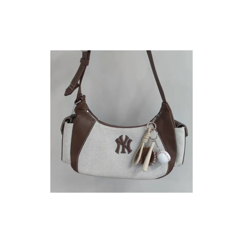 MLB New York Yankees Cotton MLB Crossbody Bag Moon-Shaped Toast Bag Large Size Unisex Ecru-3