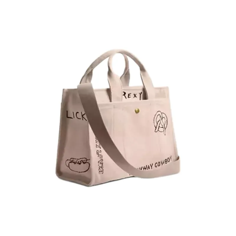 COACH Canvas Bag Tote Bag Shopping Bag Handbag Large Size Women's Light Beige-1