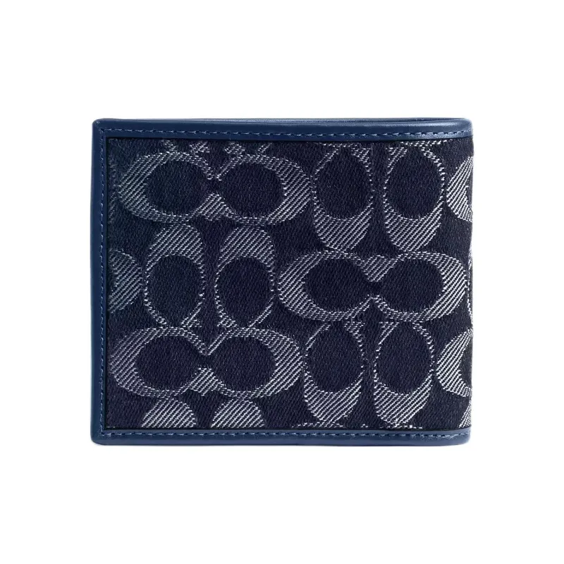 COACH 3 IN 1 Wallet Denim With Calfskin Wallet Mini Men's Dark Blue-1