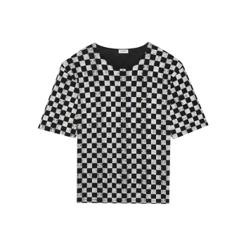 SAINT LAURENT Check Printed Crewneck T Shirt