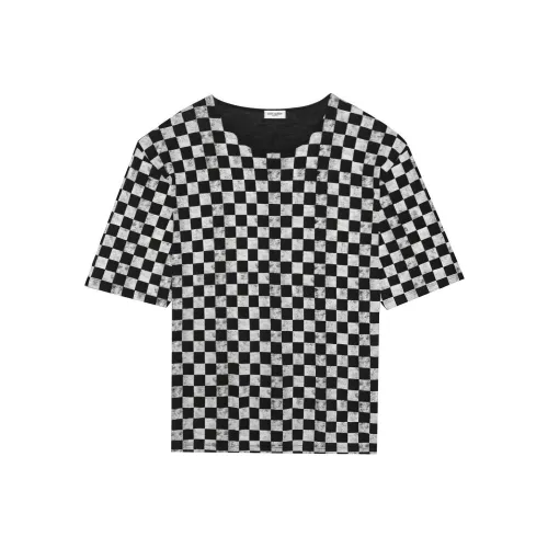 SAINT LAURENT Check Printed Crewneck T Shirt