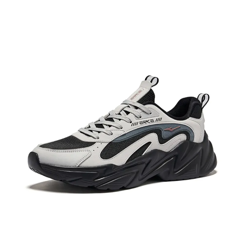 Erke Wear Resistant Breathable Height Increasing Low Top Casual Shoes Men's Jet Black Mist Gray-2