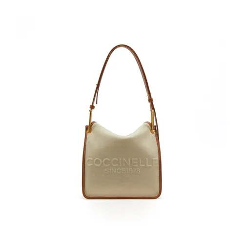 COCCINELLE Fabric With Cow Leather Newsboy Bag, Handbag, Shoulder Bag Small Size Women's