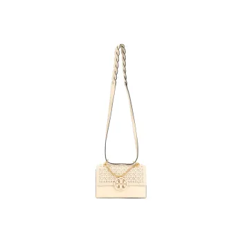 TORY BURCH Miller Woven Canvas With Leather Shoulder Bag Crossbody Bag Small Size Women's Cheese White