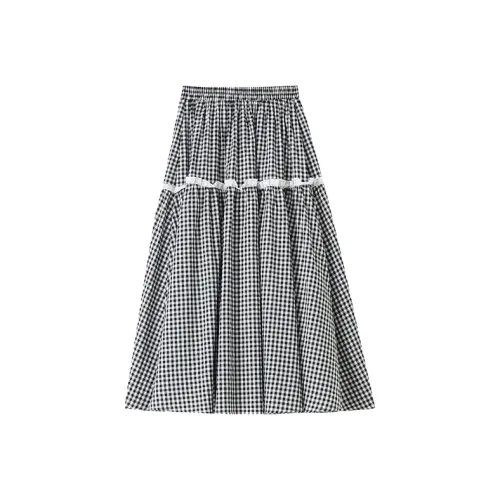 EOEI Casual Long Skirts Women's Plaid