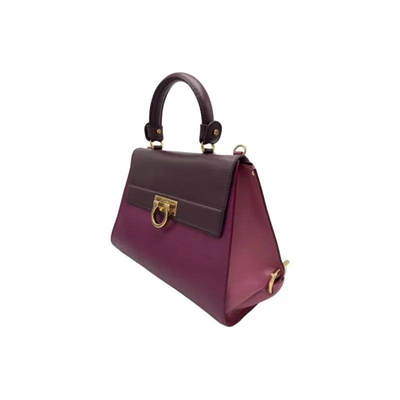 FERRAGAMO Leather Shoulder Bag, Crossbody Bag, Handbag Women's Purple & Dark Purple-2