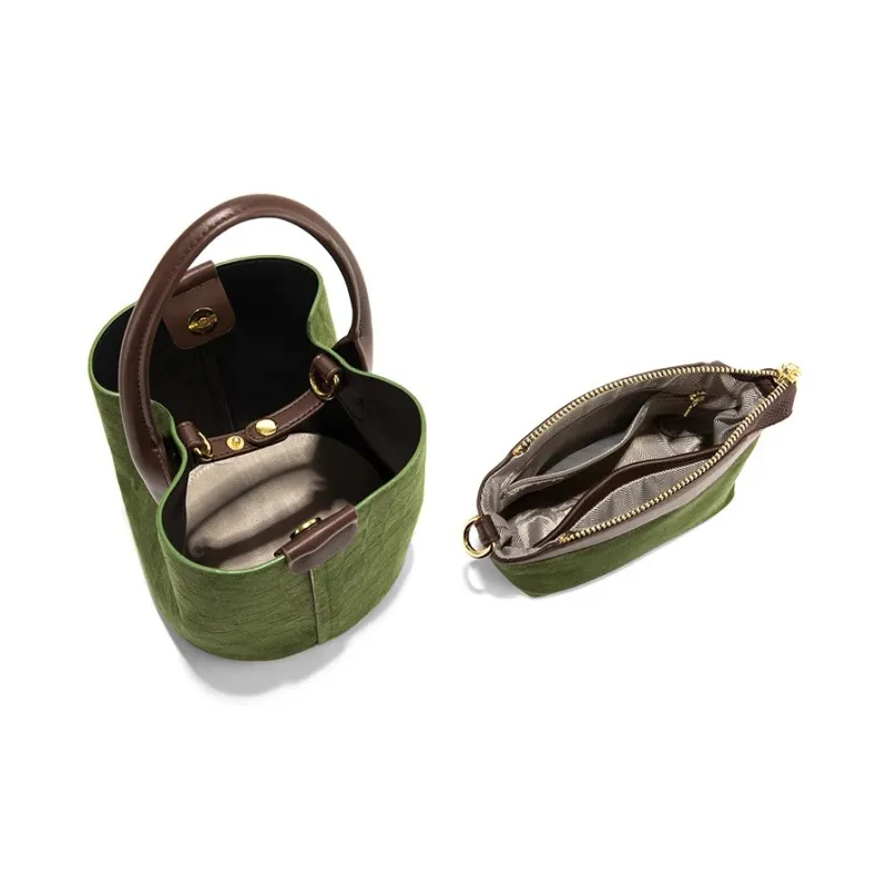 CLEVER& KETCH PU Bucket Bag Combo Bag Handbag Women's Green-3