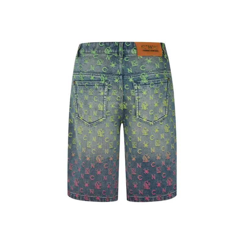 C'N'C Trend Series Denim Shorts Men's Green Pattern-1