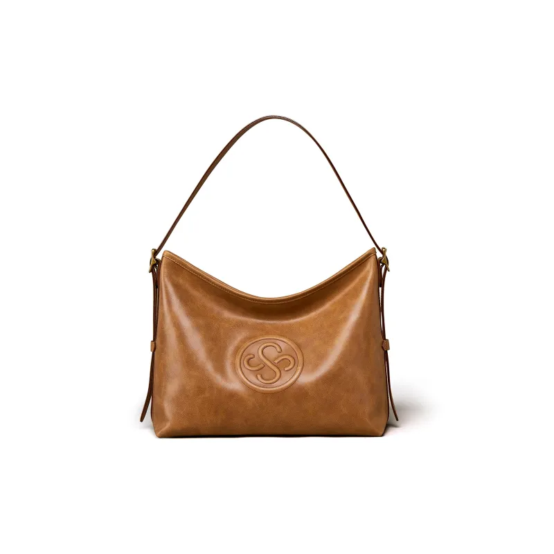 KAISER Top Grain Oil Wax Cow Leather Tote One Shoulder Bag Genuine Leather Women's Bag Regular Women's Amber/Black-1