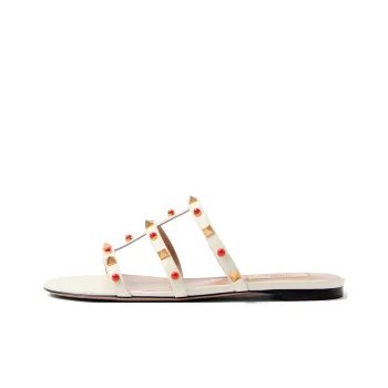 Valentino Rockstud Slide Slippers Women's White