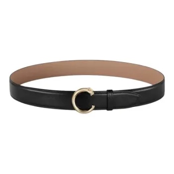 CARTIER Calfskin, Gold Plated Leather Belts Unisex Black 3.5CM