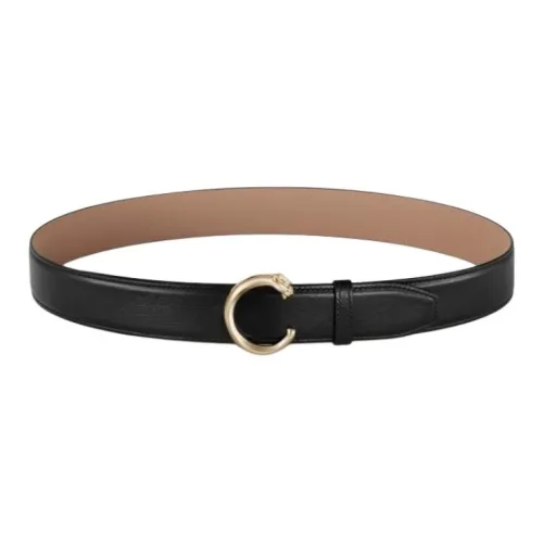 CARTIER Calfskin, Gold Plated Leather Belts Unisex Black 3.5CM