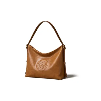 KAISER Top Grain Oil Wax Cow Leather Tote One Shoulder Bag Genuine Leather Women's Bag Regular Women's Amber/Black