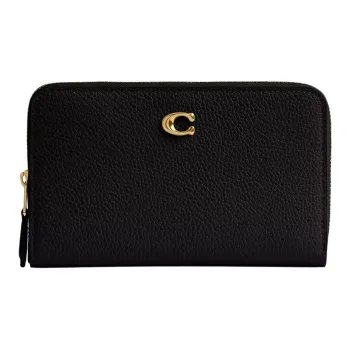 COACH Essential Polished Pebbled Leather Wallet Medium Size Women's Black