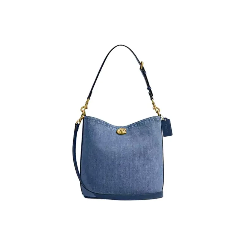 COACH Willow Denim Bucket Bag, Shoulder Bag Large Size Women's Dark Blue-0