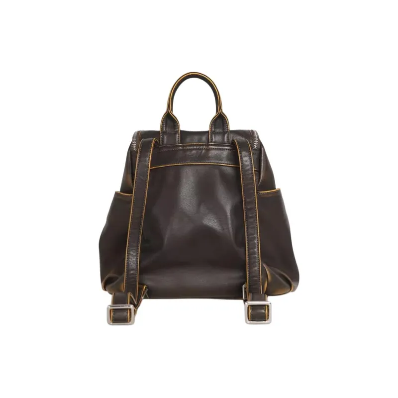 Kikawa Card Synthetic Leather Backpack Medium Size Women's Brown-4