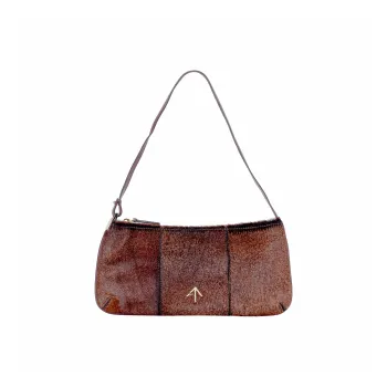 Manu Atelier PITA Series Cow Leather Patchwork With Cow Fur Arrow Bag Shoulder Bag Women's Red Brown
