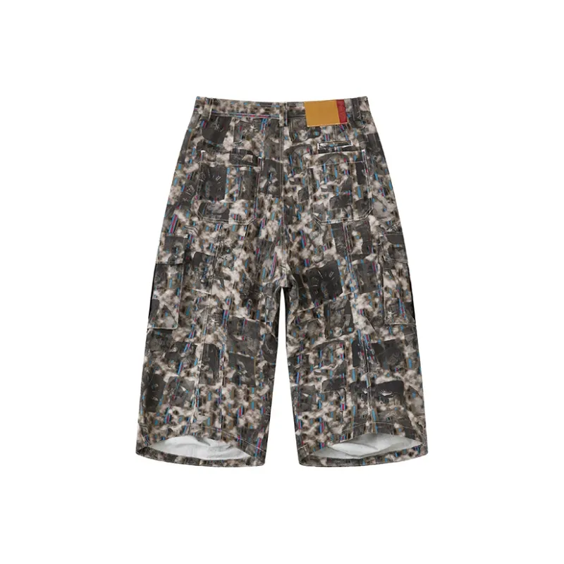 WULISHAONIAN Cargo Shorts Unisex Dark Gray Blue Red Stripe-1
