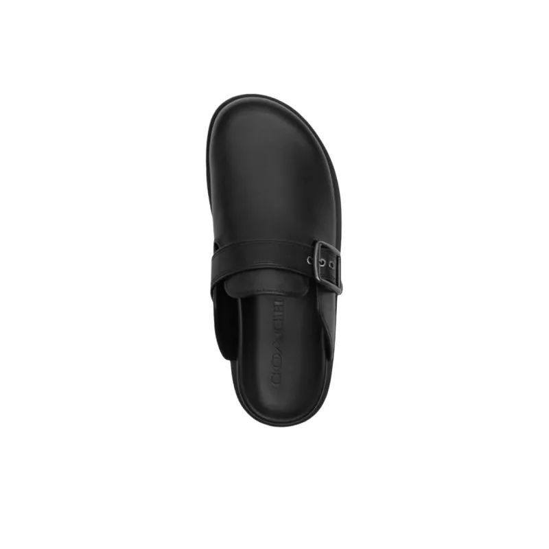 COACH Buckle Rubber Sole Abrasion Resistant Closed Toe Slippers Men's Black-4