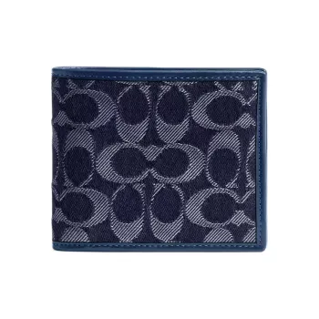 COACH 3 IN 1 Wallet Denim With Calfskin Wallet Mini Men's Dark Blue