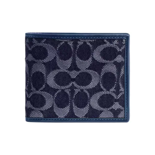 COACH 3 IN 1 Wallet Denim With Calfskin Wallet Mini Men's Dark Blue