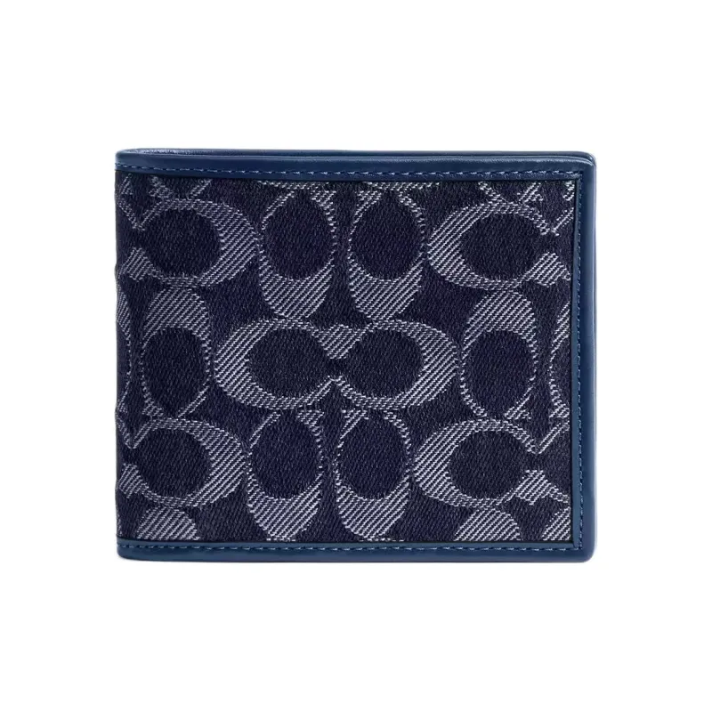 COACH 3 IN 1 Wallet Denim With Calfskin Wallet Mini Men's Dark Blue-0