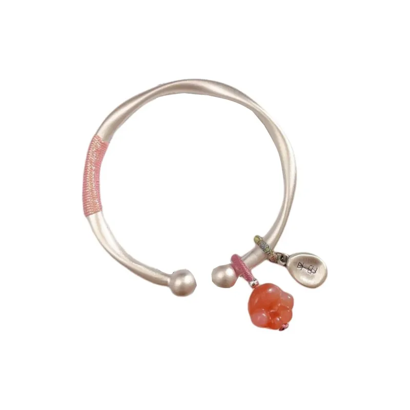 Stone Edge Poly Foot Silver Bracelet 999 Fine Silver Women's-0