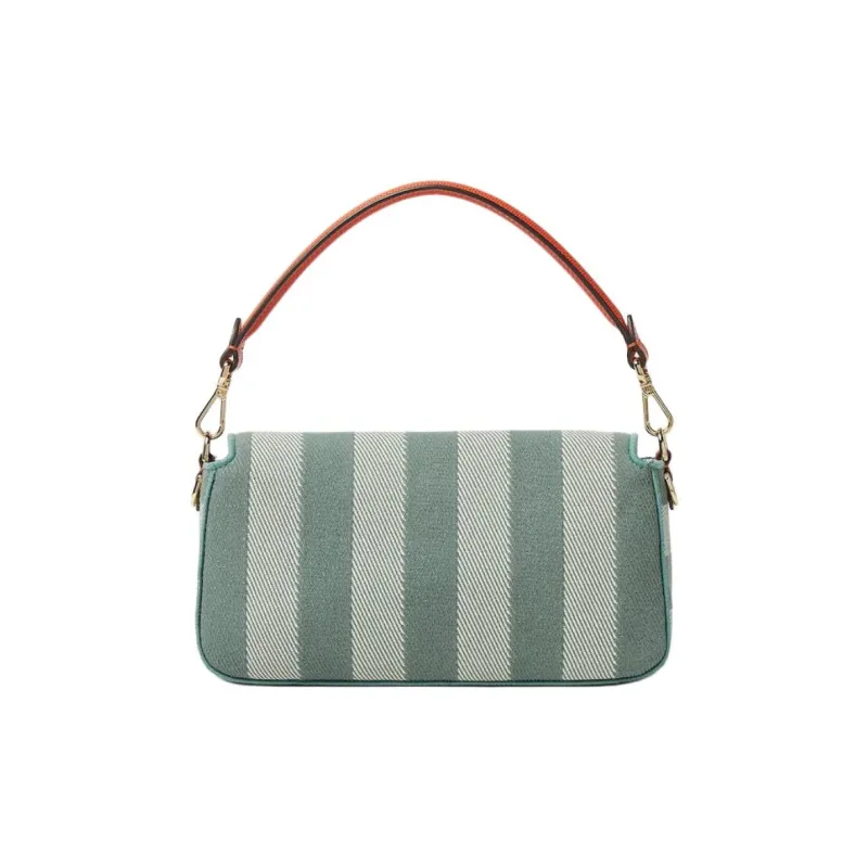 FENDI Baguette Canvas Baguette Bag One Shoulder Handbag Medium Size Women's Green & Multicolor-2