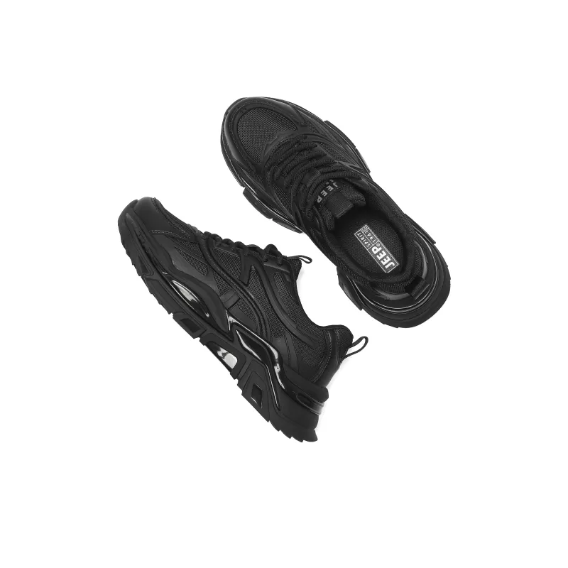 JEEP SPIRIT Black Myth Slip Resistant, Breathable, Height Increasing Low Top Chunky Sneakers Men's Black-6
