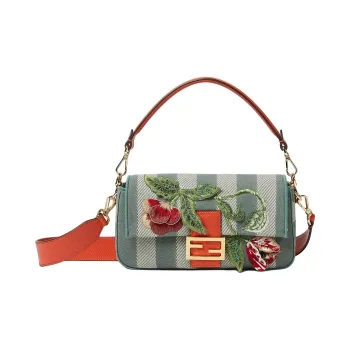 FENDI Baguette Canvas Baguette Bag One Shoulder Handbag Medium Size Women's Green & Multicolor