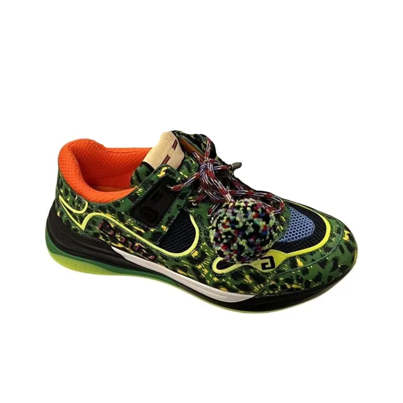 GUCCI Cushioning Abrasion Resistant Breathable Low Top Casual Shoes Men's Green Leopard Print-1