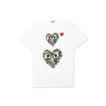 Comme Des Garcons Play Camouflage Double Heart T shirt